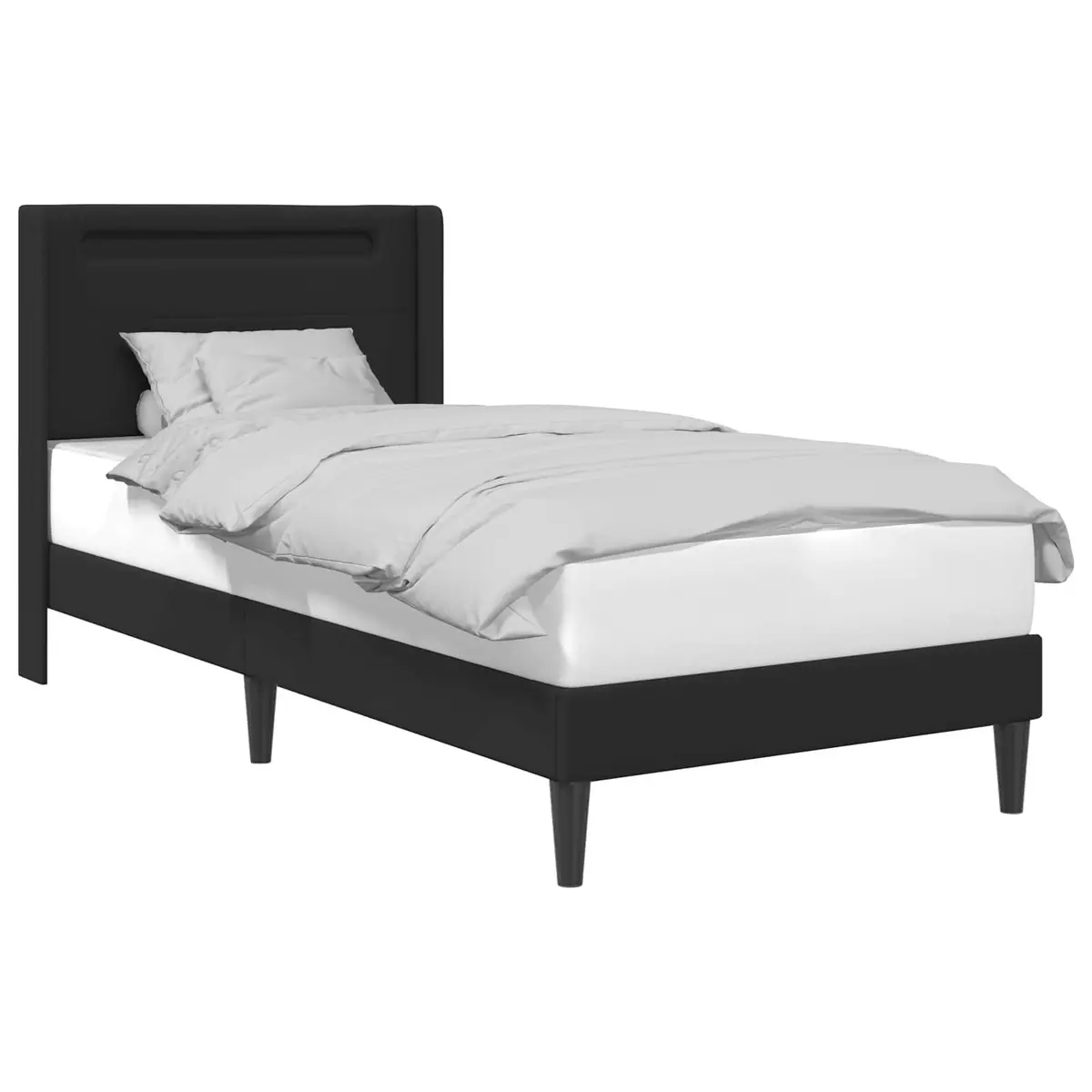 Black Faux Leather Bed Frame with LED Strip Lights 90 x 190 cm