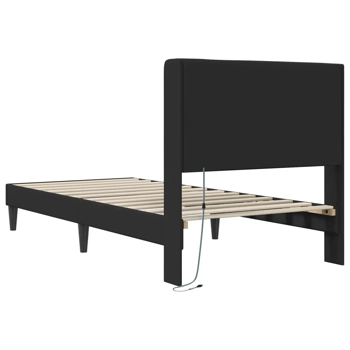 Black Faux Leather Bed Frame with LED Strip Lights 90 x 190 cm