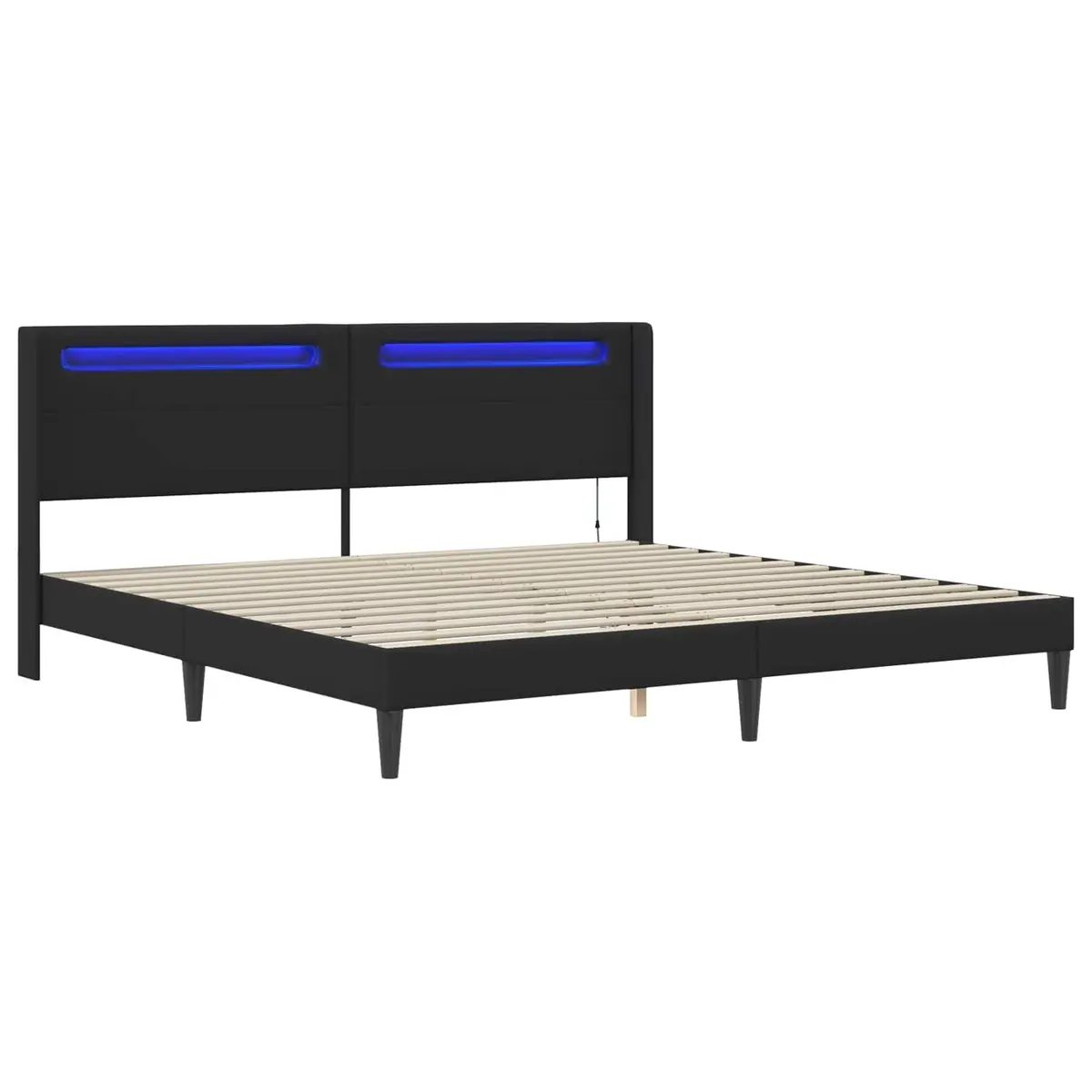 Black Bed Frame with Multicolour LED Strip Lights Modern Faux Leather 180x200cm