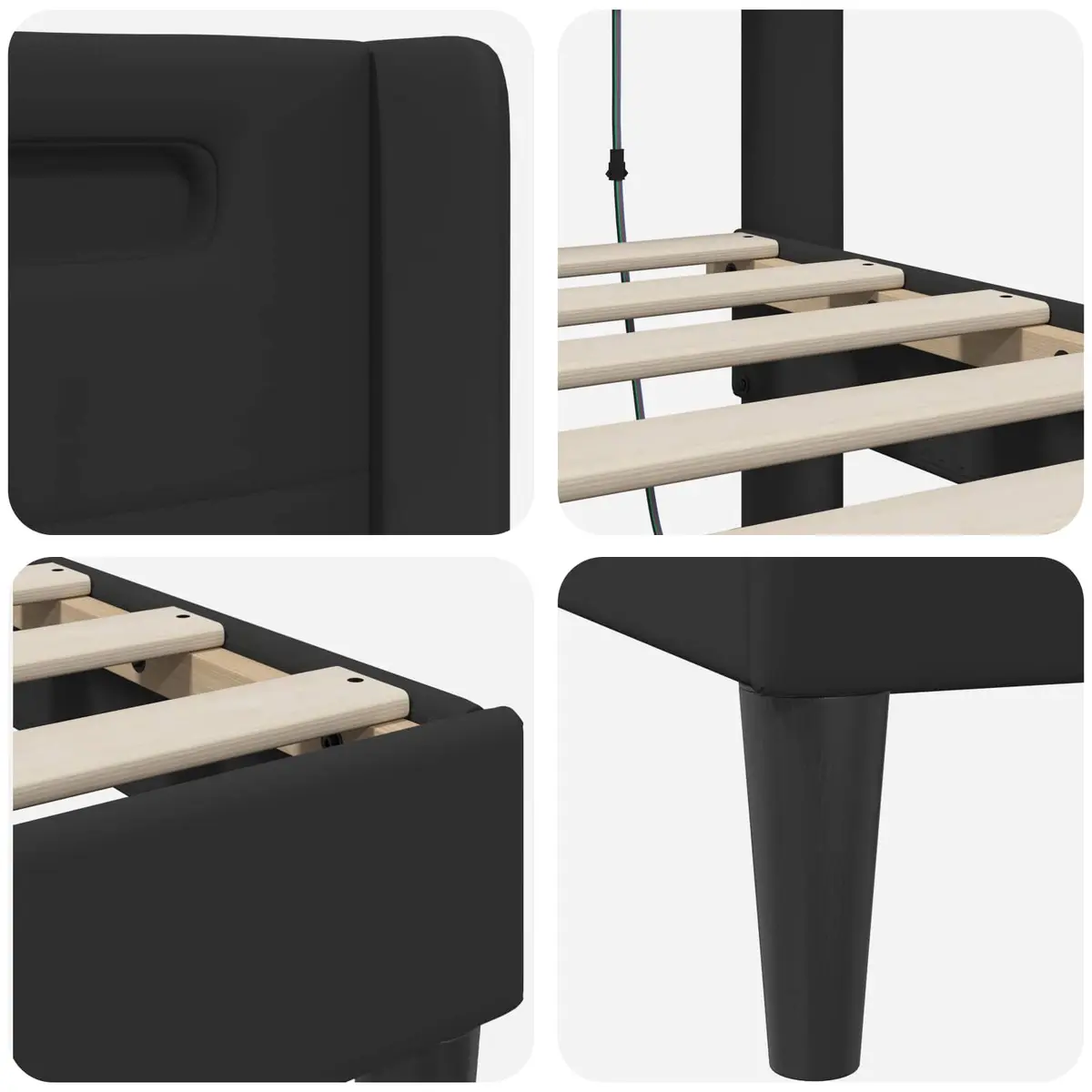 Black Bed Frame with Multicolour LED Strip Lights Modern Faux Leather 180x200cm