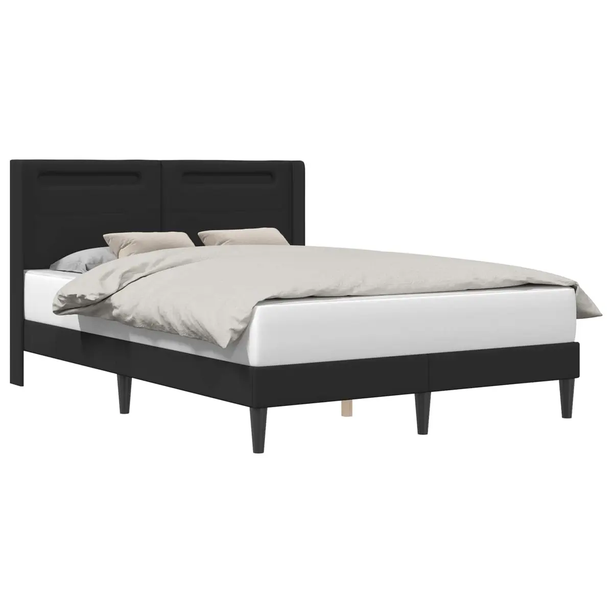 Black Modern Faux Leather Bed Frame with Integrated LED Strip Lights and Headboard