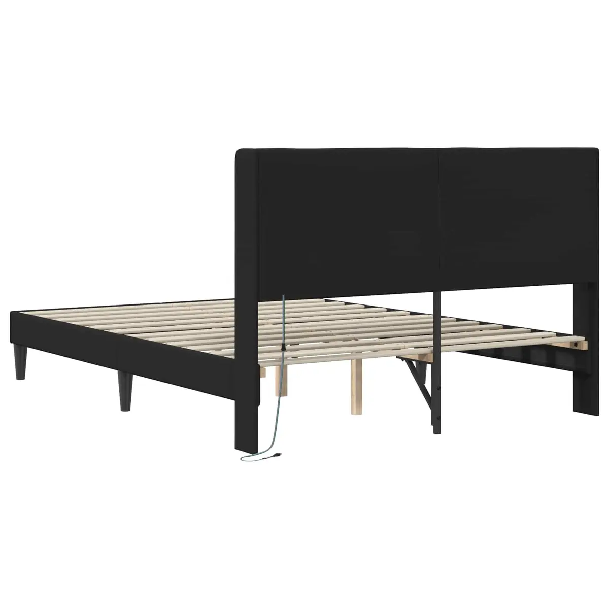 Black Modern Faux Leather Bed Frame with Integrated LED Strip Lights and Headboard