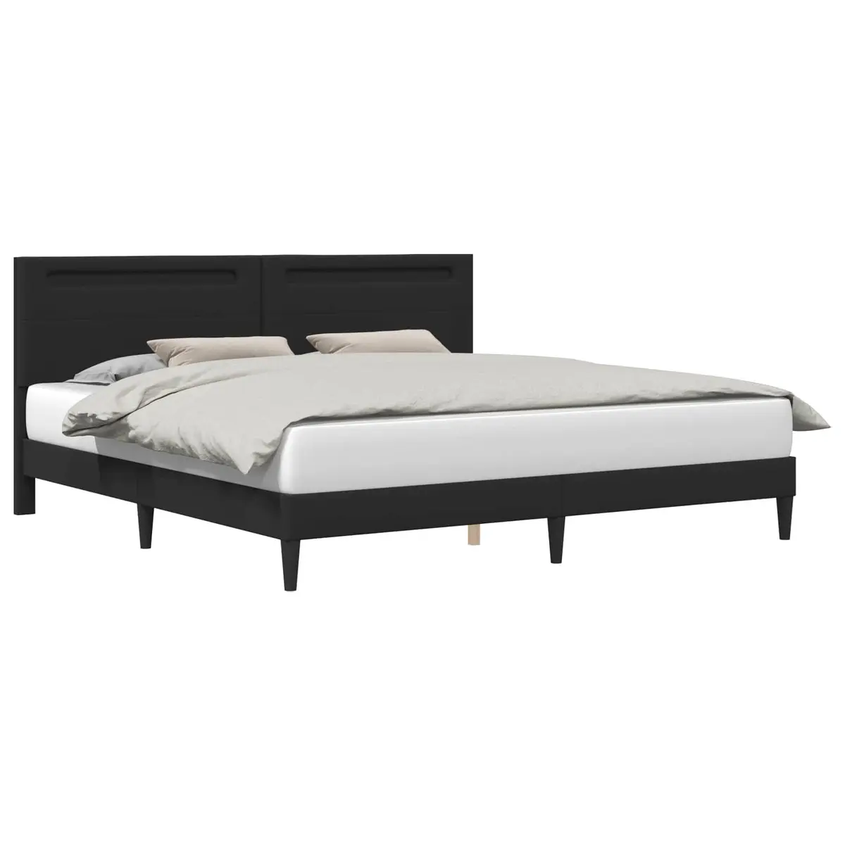 Faux Leather Bed Frame 180x200cm Black Sturdy Slatted Base with USB Powered LED Lighting