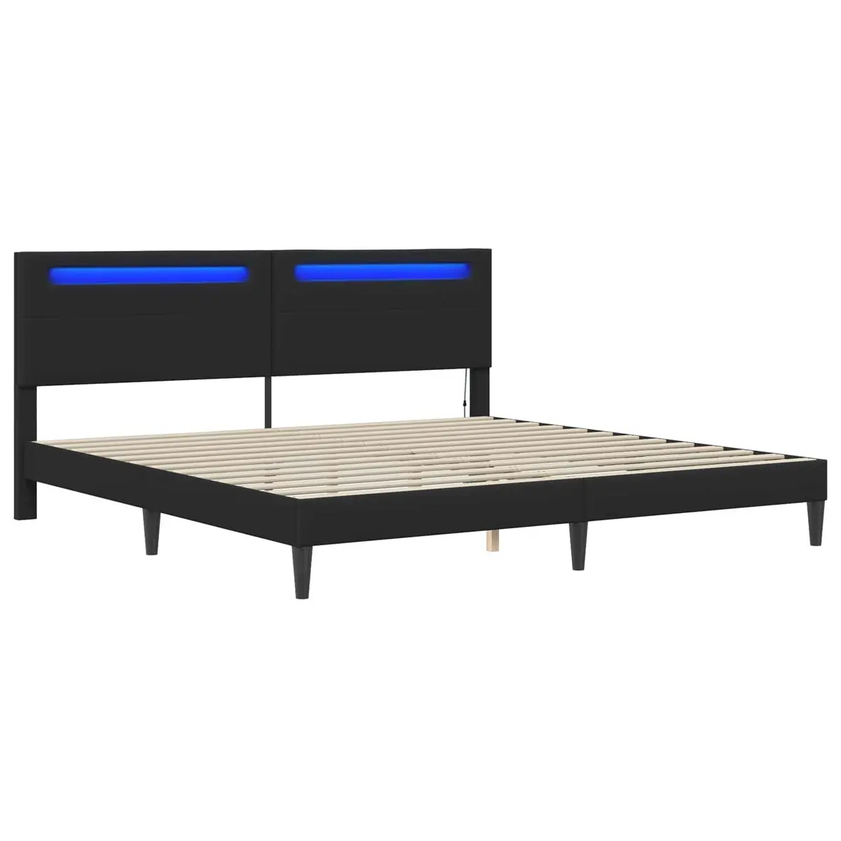Faux Leather Bed Frame 180x200cm Black Sturdy Slatted Base with USB Powered LED Lighting