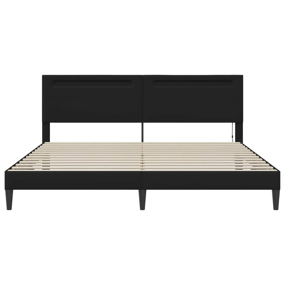 Faux Leather Bed Frame 180x200cm Black Sturdy Slatted Base with USB Powered LED Lighting