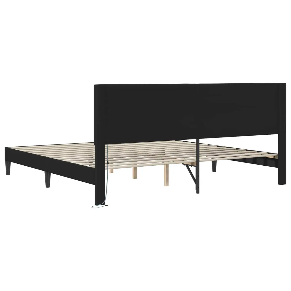 Faux Leather Bed Frame 180x200cm Black Sturdy Slatted Base with USB Powered LED Lighting