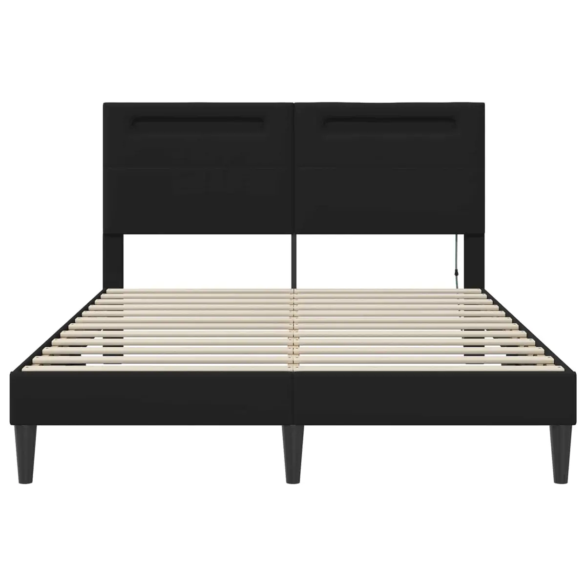 Black Bed Frame Faux Leather Slatted Base 137 x 190 cm Modern Style with LED Lighting USB Powered