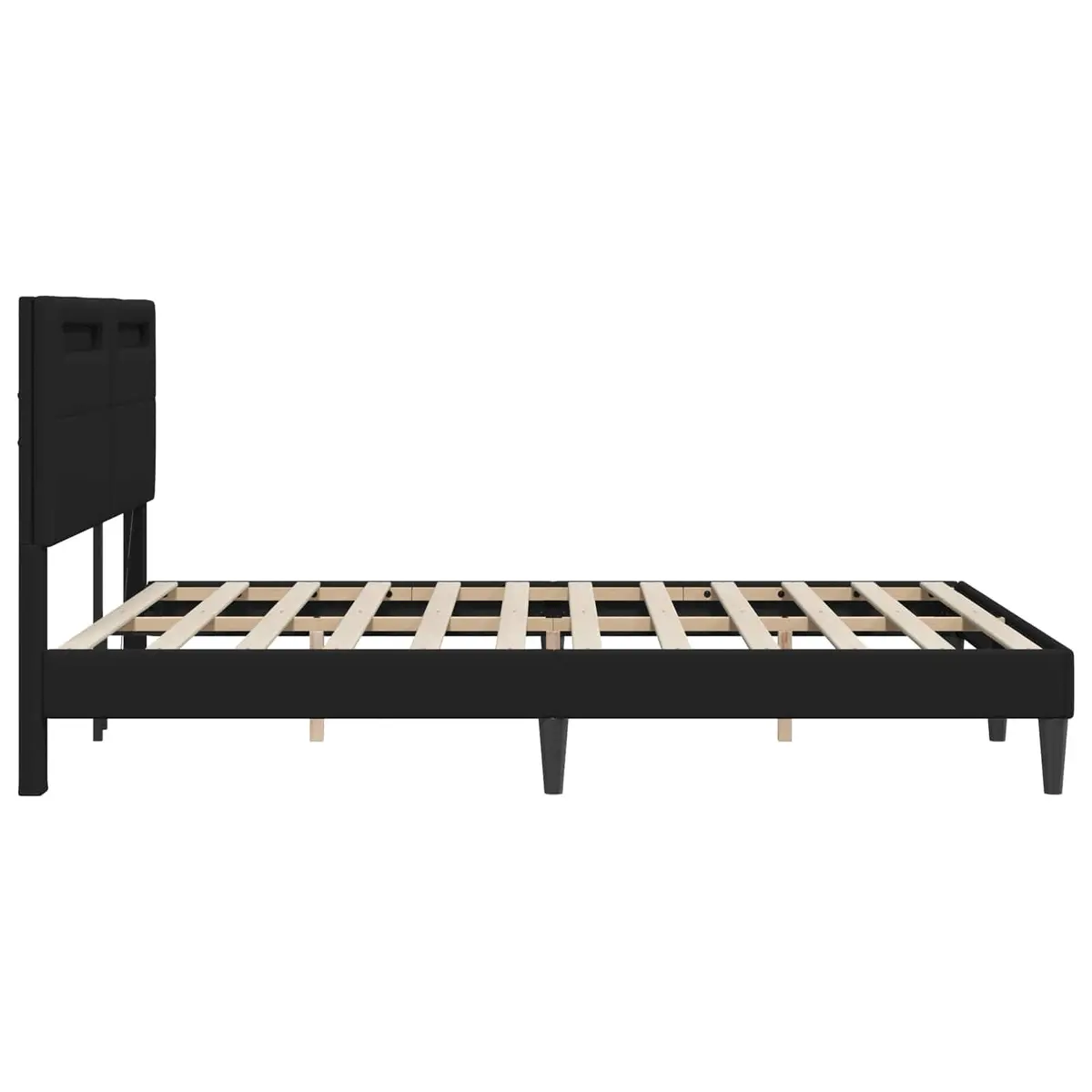Black Bed Frame Faux Leather Slatted Base 137 x 190 cm Modern Style with LED Lighting USB Powered