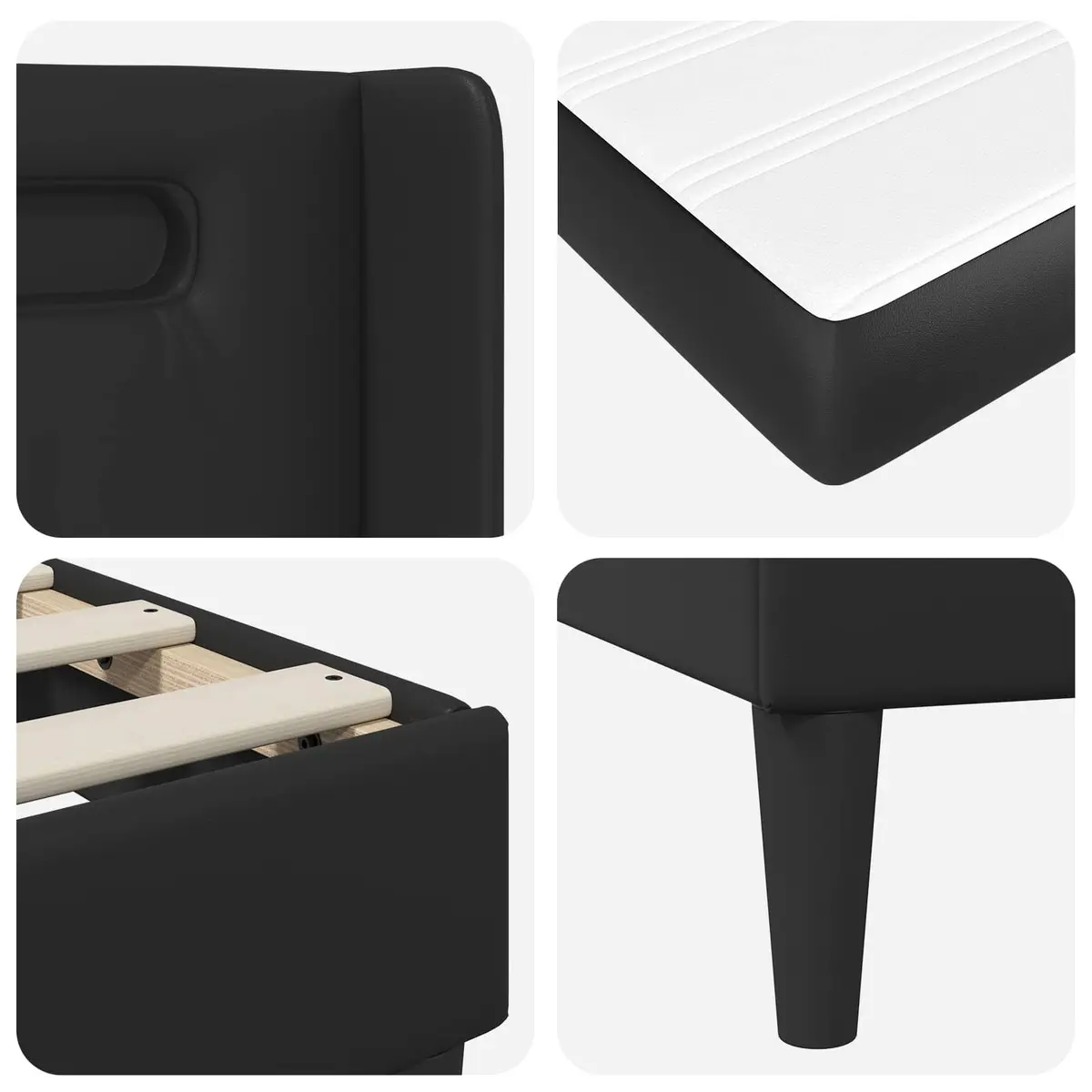 Black Bed Frame with Mattress 90 x 190 cm Faux Leather LED USB Ports