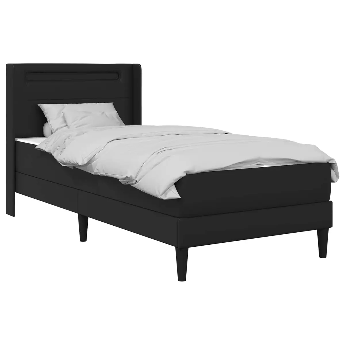 Black Bed Frame with Mattress 90 x 190 cm Faux Leather LED USB Ports