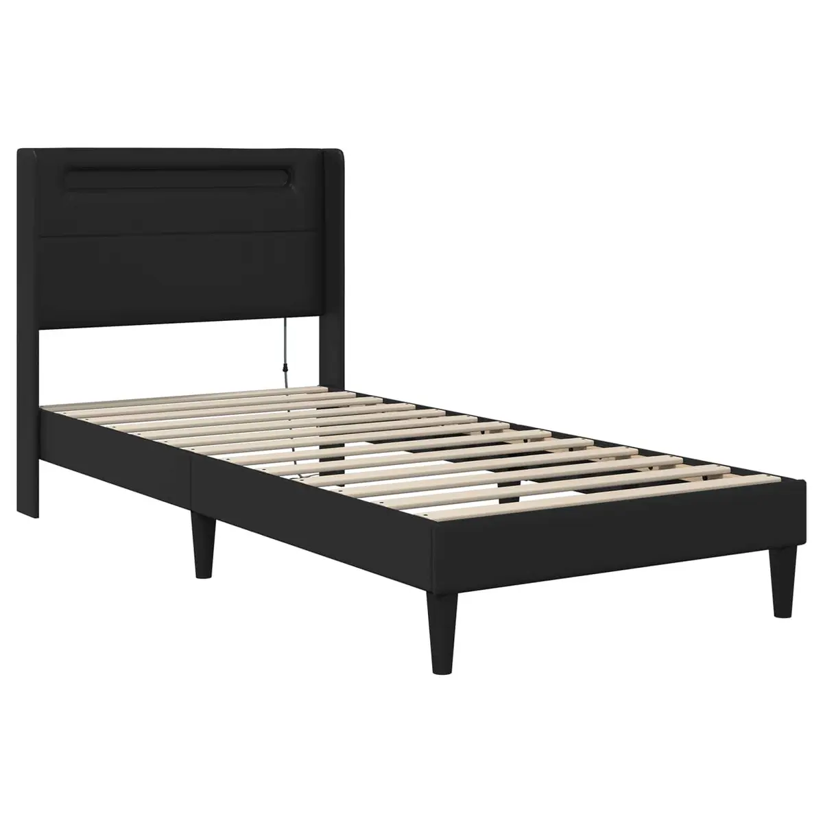 Black Bed Frame with Mattress 90 x 190 cm Faux Leather LED USB Ports