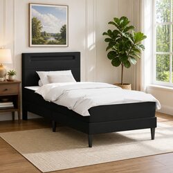 Practical Black Bed Frame with LED Lighting and Storage