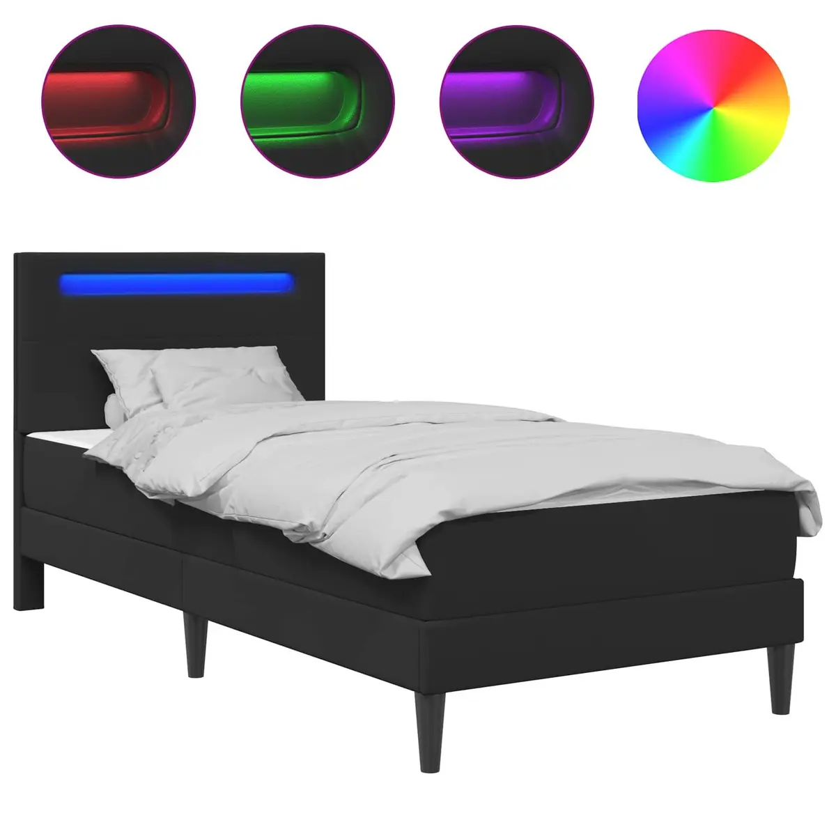 Black Bed Frame with LED Lighting and Storage