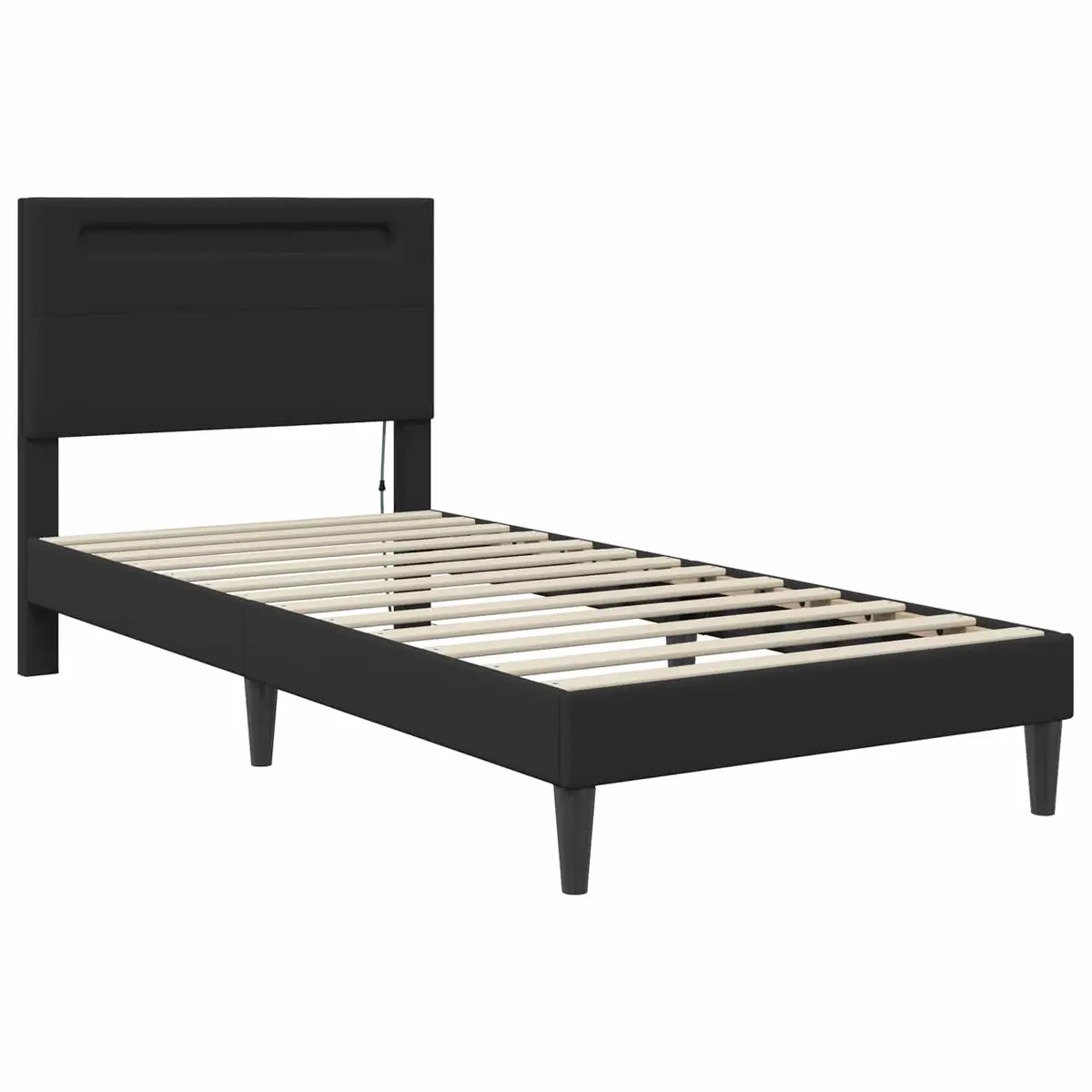 Black Bed Frame with LED Lighting and Storage
