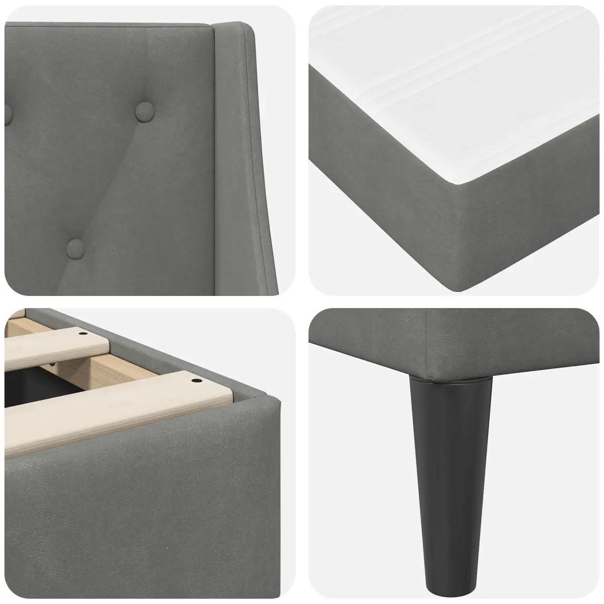 Bed Frame with Mattress Grey 137 x 190 cm Velvet Upholstered Modern Bedroom