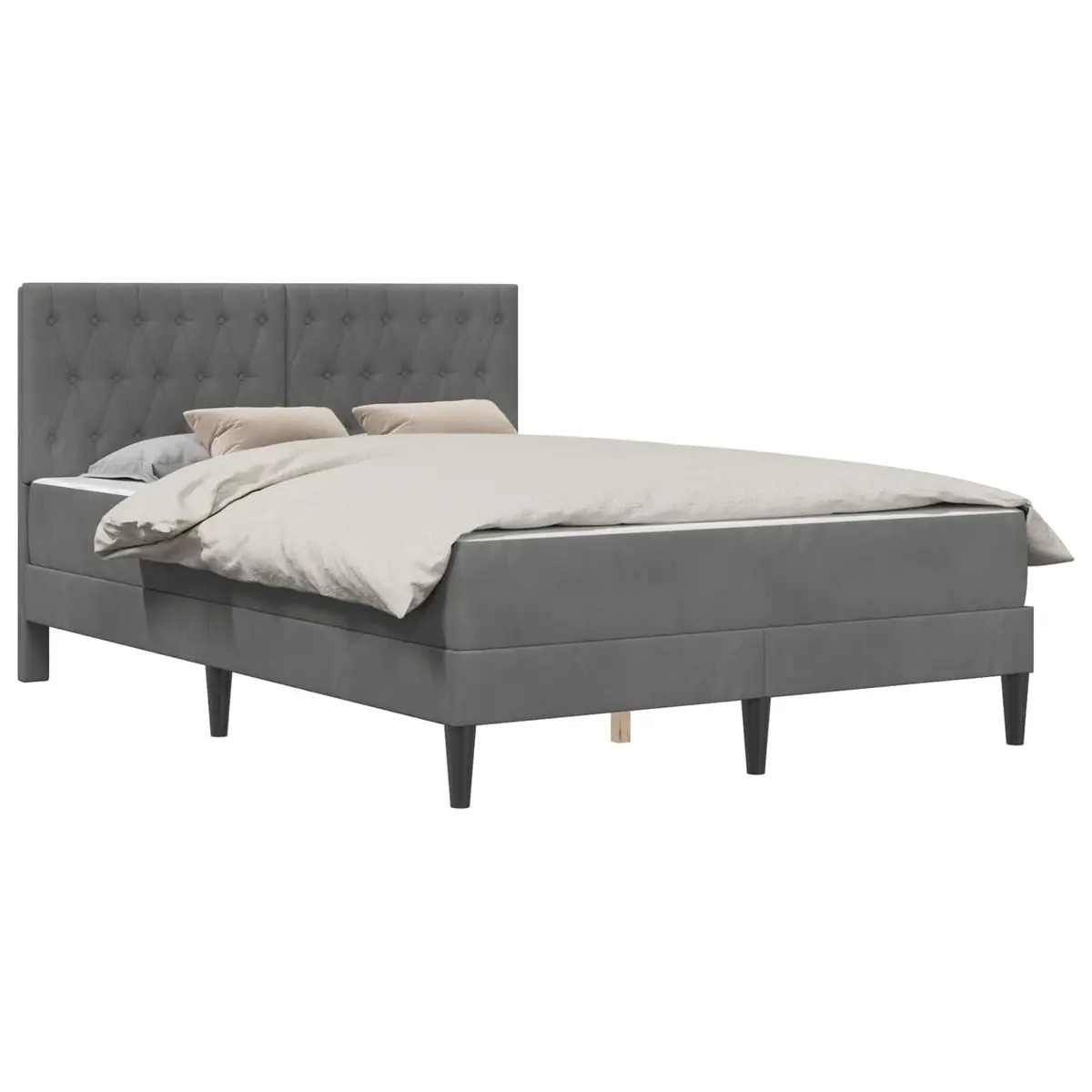 Bed Frame with Mattress Velvet Upholstered 137 x 190 cm Dark Grey Modern Bedroom