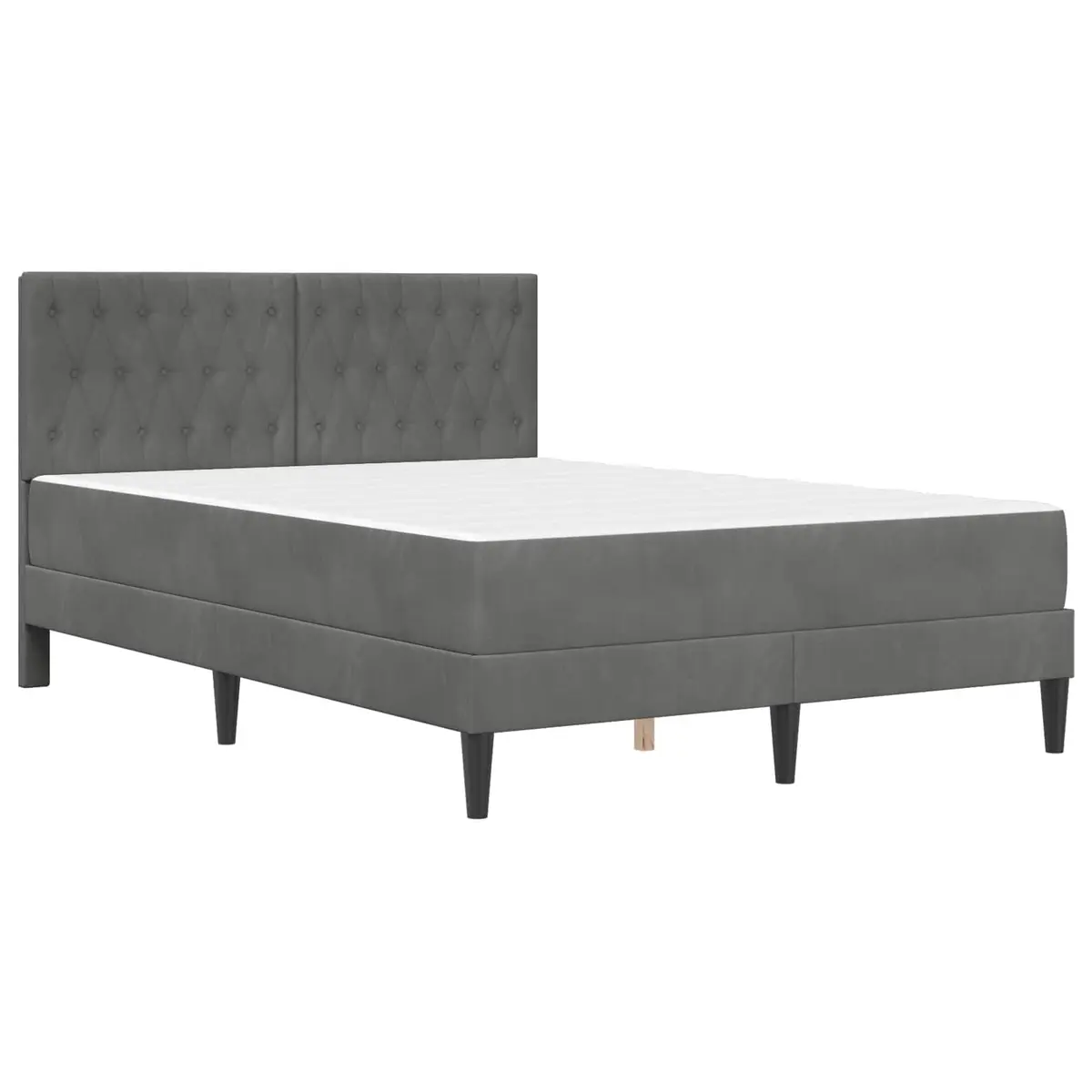 Bed Frame with Mattress Velvet Upholstered 137 x 190 cm Dark Grey Modern Bedroom