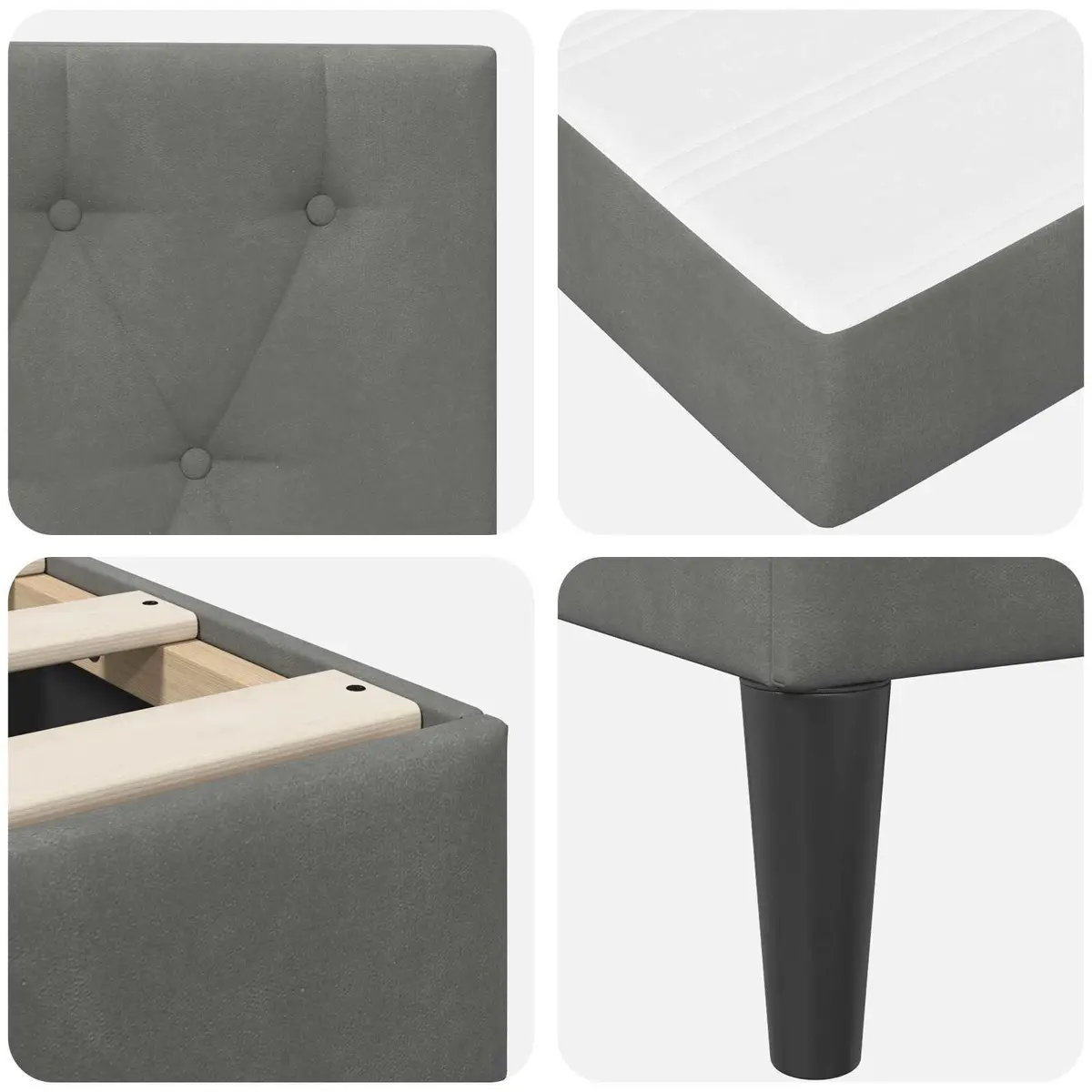 Bed Frame with Mattress Velvet Upholstered 137 x 190 cm Dark Grey Modern Bedroom