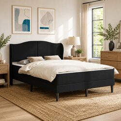 Black Bed Frame with Padded Headboard Modern Bedroom Furniture 137 x 190 cm