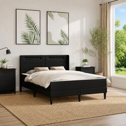 Practical Black Bed Frame with Mattress and LED Strip Lights