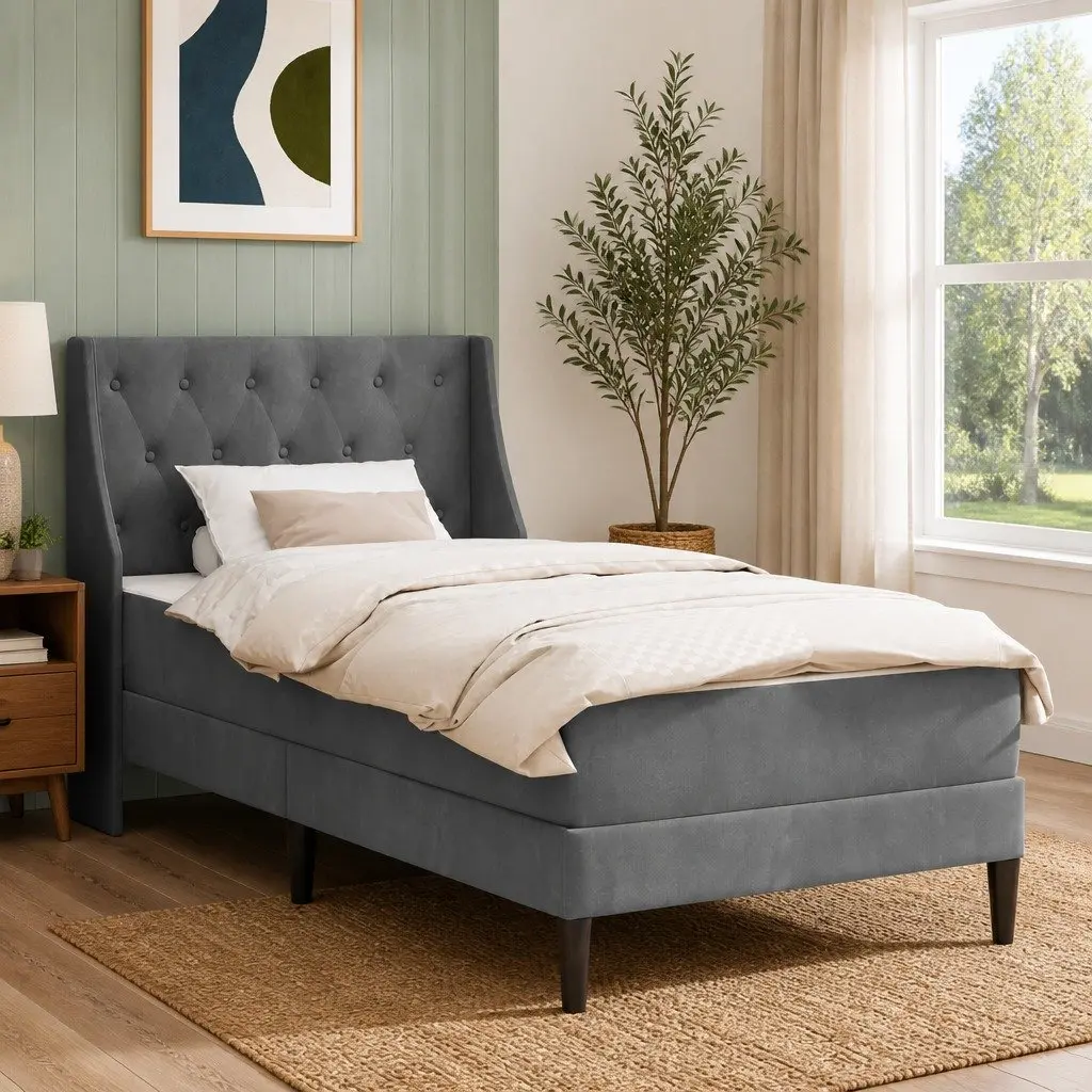 Bed Frame with Integrated Mattress Velvet 107 x 203 cm Grey
