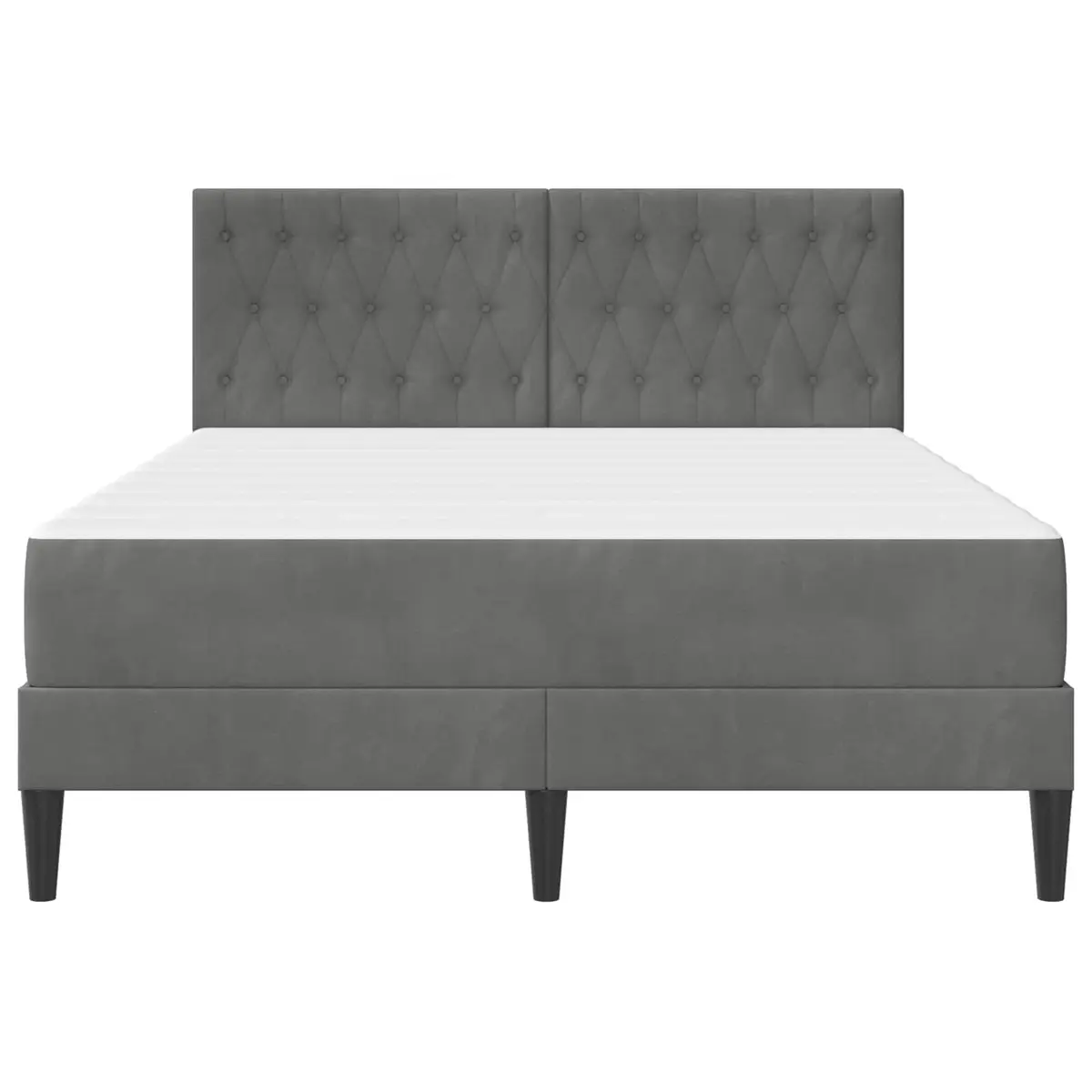 Bed Frame with Pocketed Coil Mattress 137 x 190 cm Dark Grey Velvet Headboard Modern