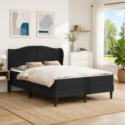 Functional Black Bed Frame with Padded Headboard
