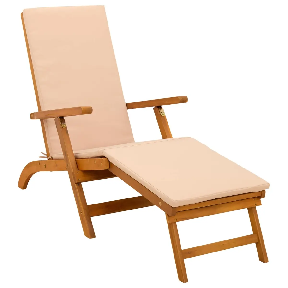 Reclining Sun Lounger Solid Acacia Wood Adjustable Backrest Brown 2 Piece