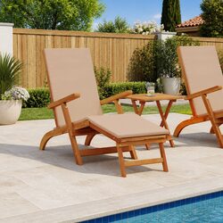 Practical Outdoor Loungers - 2 pcs Acacia Wood Chairs