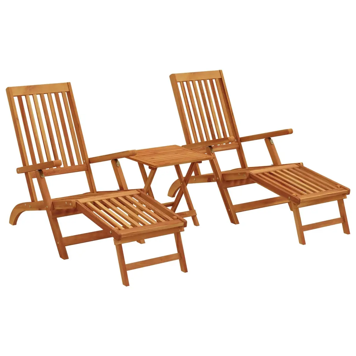 Acacia Wood Outdoor Folding Reclining Sun Lounger with Adjustable Backrest and Footrest for Garden Patio Relaxation