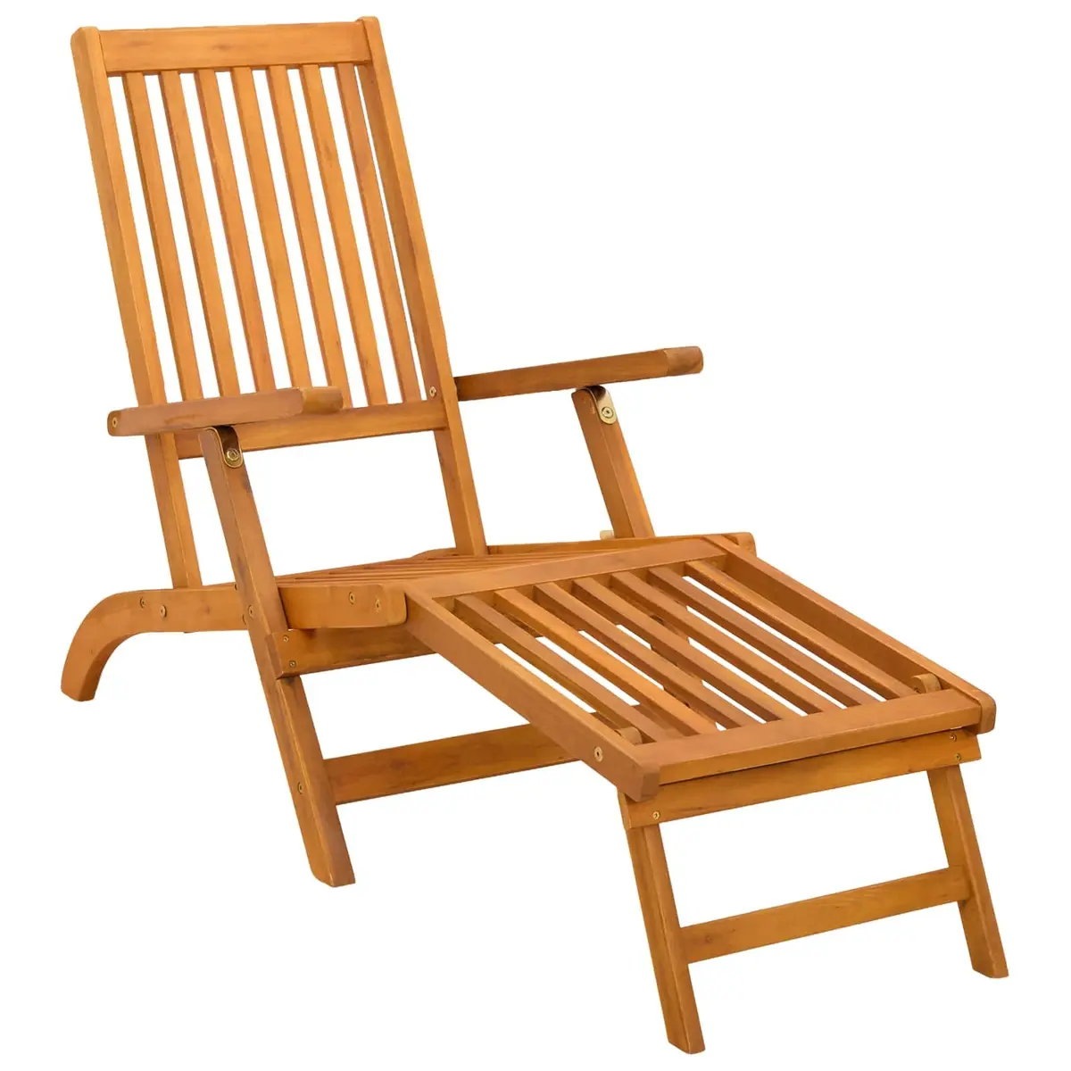Acacia Wood Outdoor Folding Reclining Sun Lounger with Adjustable Backrest and Footrest for Garden Patio Relaxation
