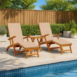 Functional Acacia Wood Sun Lounger for Outdoor Use