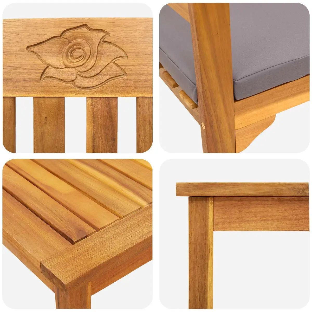 Garden Rose Outdoor Lounge Set 4 Pieces Solid Wood Patio Furniture Brown