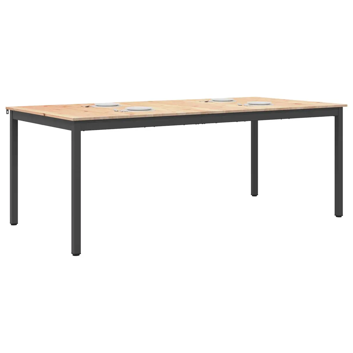 Dining Table Rectangular Solid Pine Wood Natural Finish 200x100x75cm with Metal Legs for Kitchen and Dining Room
