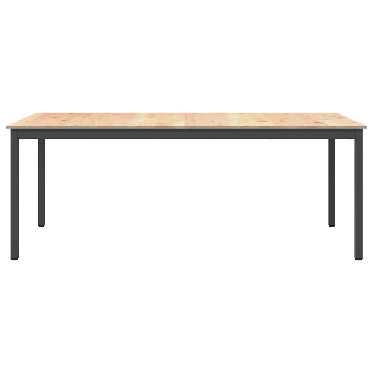 Dining Table Rectangular Solid Pine Wood Natural Finish 200x100x75cm with Metal Legs for Kitchen and Dining Room