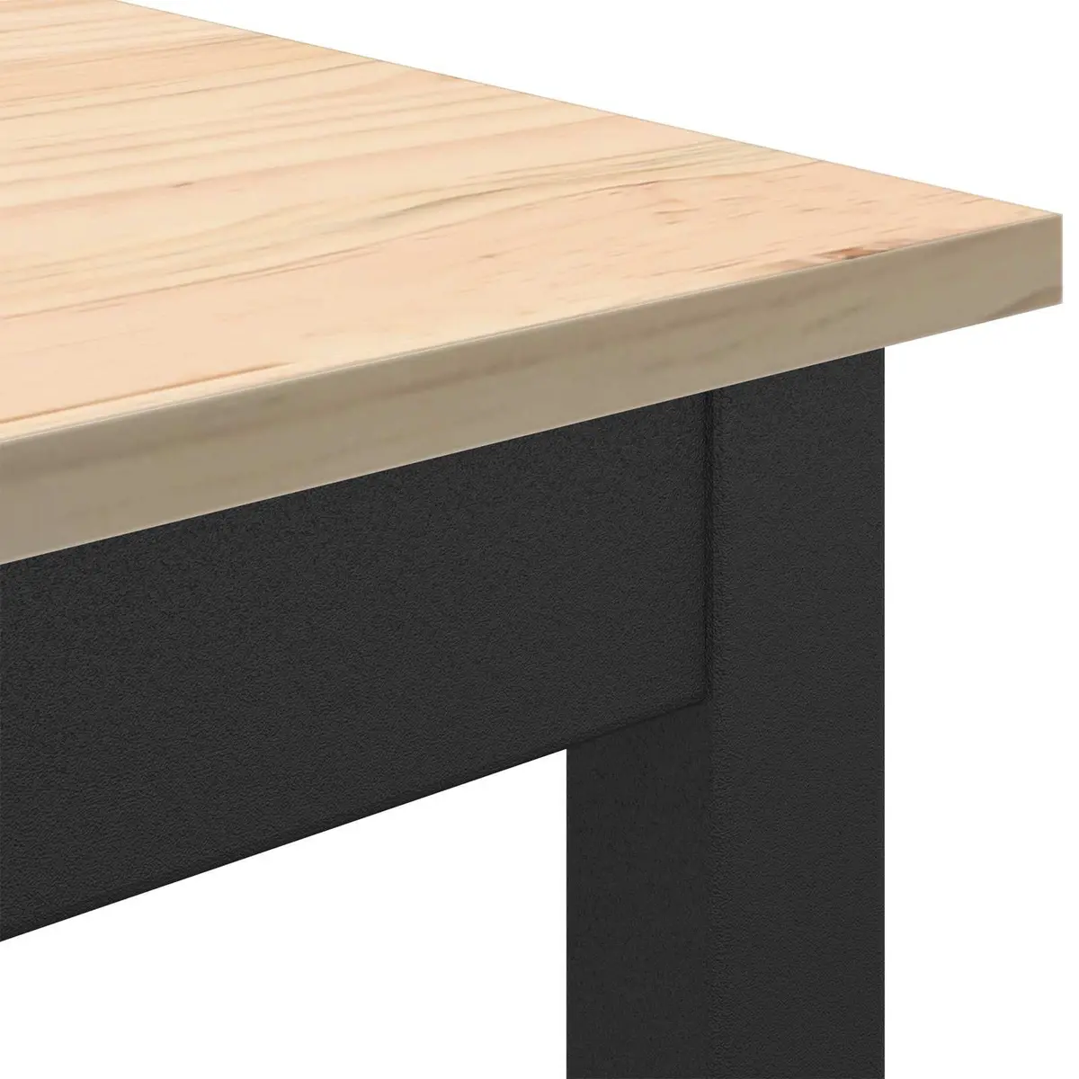 Dining Table Rectangular Solid Pine Wood Natural Finish 200x100x75cm with Metal Legs for Kitchen and Dining Room