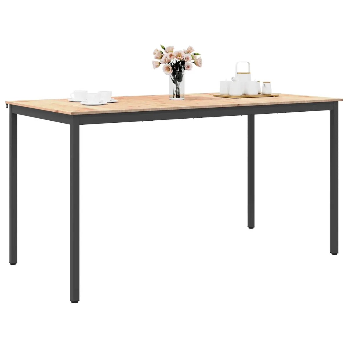 Bar Table Solid Pine Wood Top Metal Legs 200 x 100 x 105 cm Brown
