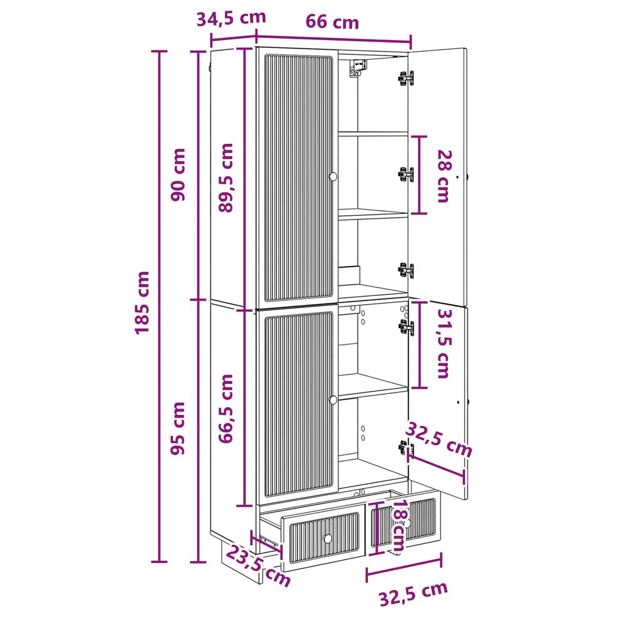 Cabinet Set Engineered Wood White 66 x 34.5 x 95 cm Storage Furniture