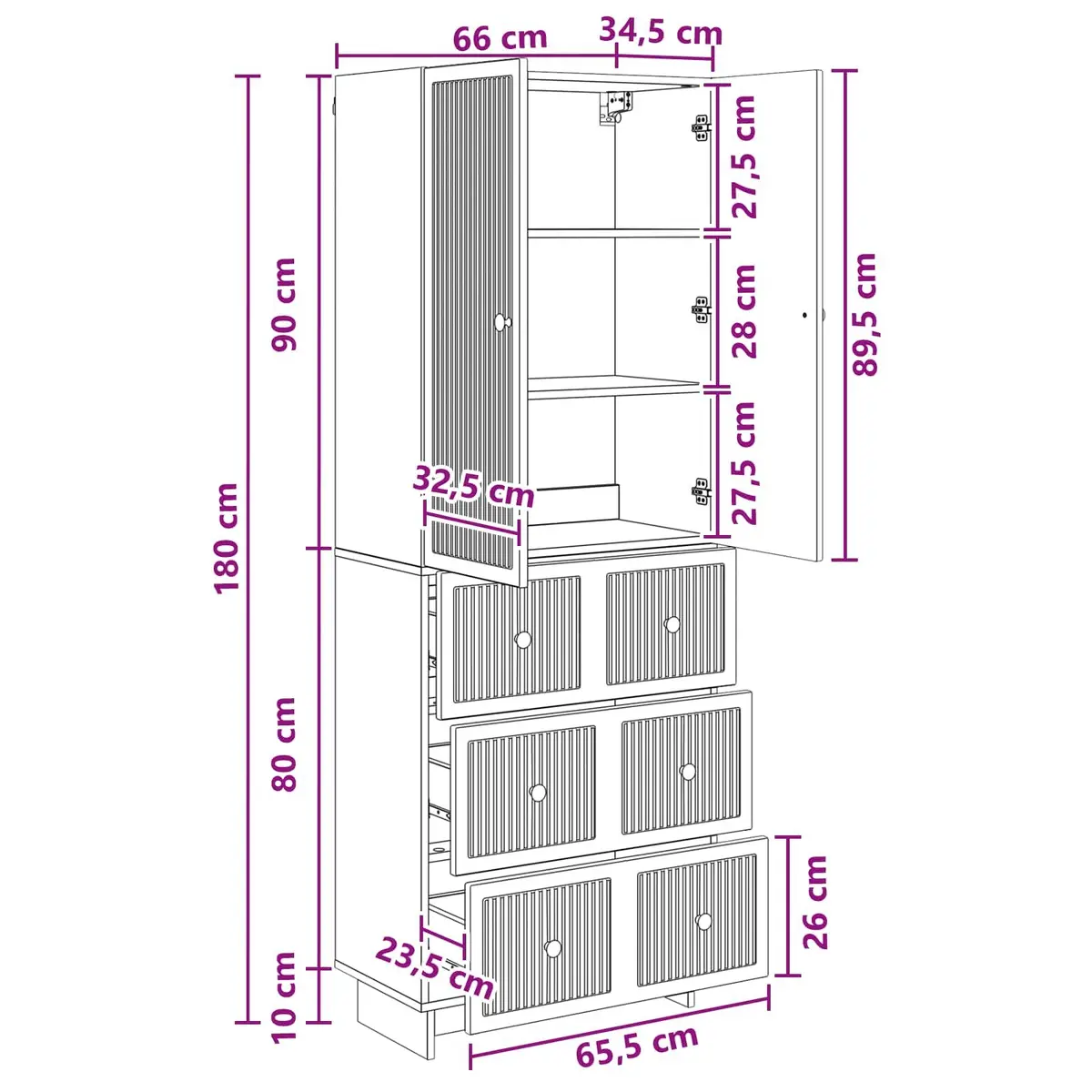 2 Piece Indoor Outdoor Cabinet Set Engineered Wood Storage Furniture 66 x 34.5 x 90 cm