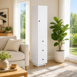 White Cabinet Set 2 Pieces Engineered Wood Storage Furniture 33 x 34.5 x 90 cm