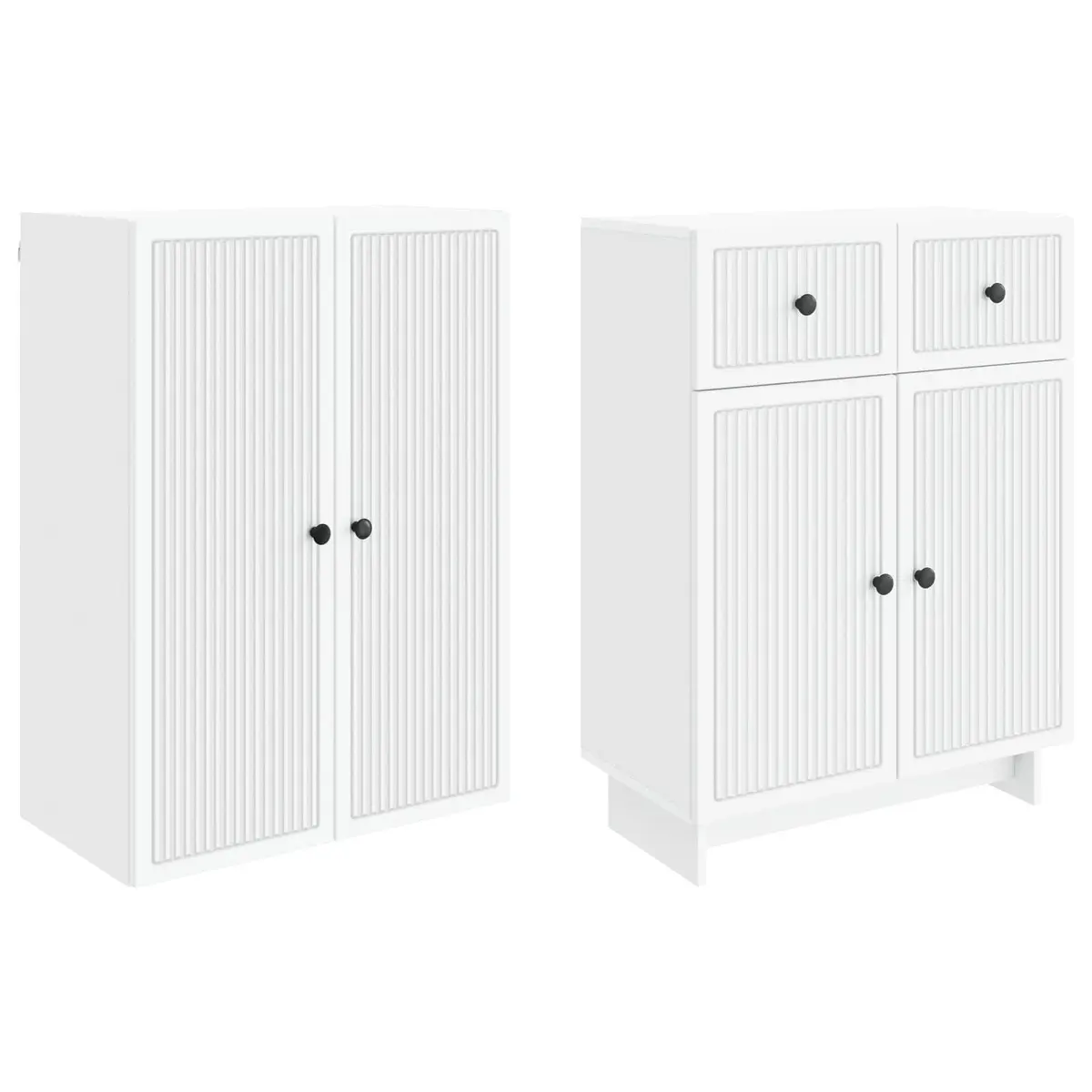 2 Piece Cabinet Set Engineered Wood Storage White 66 x 34.5 x 90 cm