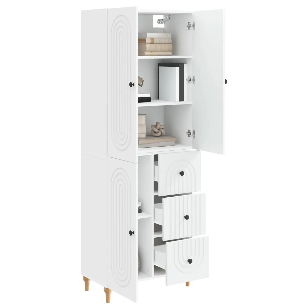 Cabinet Set Engineered Wood 66 x 34.5 x 90 cm White 2 Pieces Storage Furniture Shelves Drawers Compartments