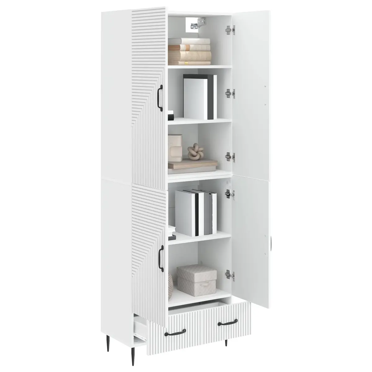 Storage Cabinet Set 2 Pieces Engineered Wood 66cm x 34.5cm x 95cm with Drawers Shelves LED Lighting USB Outlets