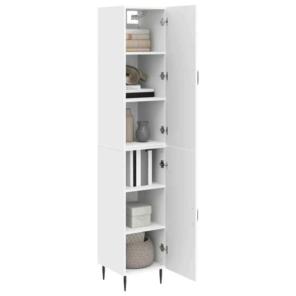 White Cabinet Set 2 Pieces Storage Furniture Engineered Wood Living Room Bedroom