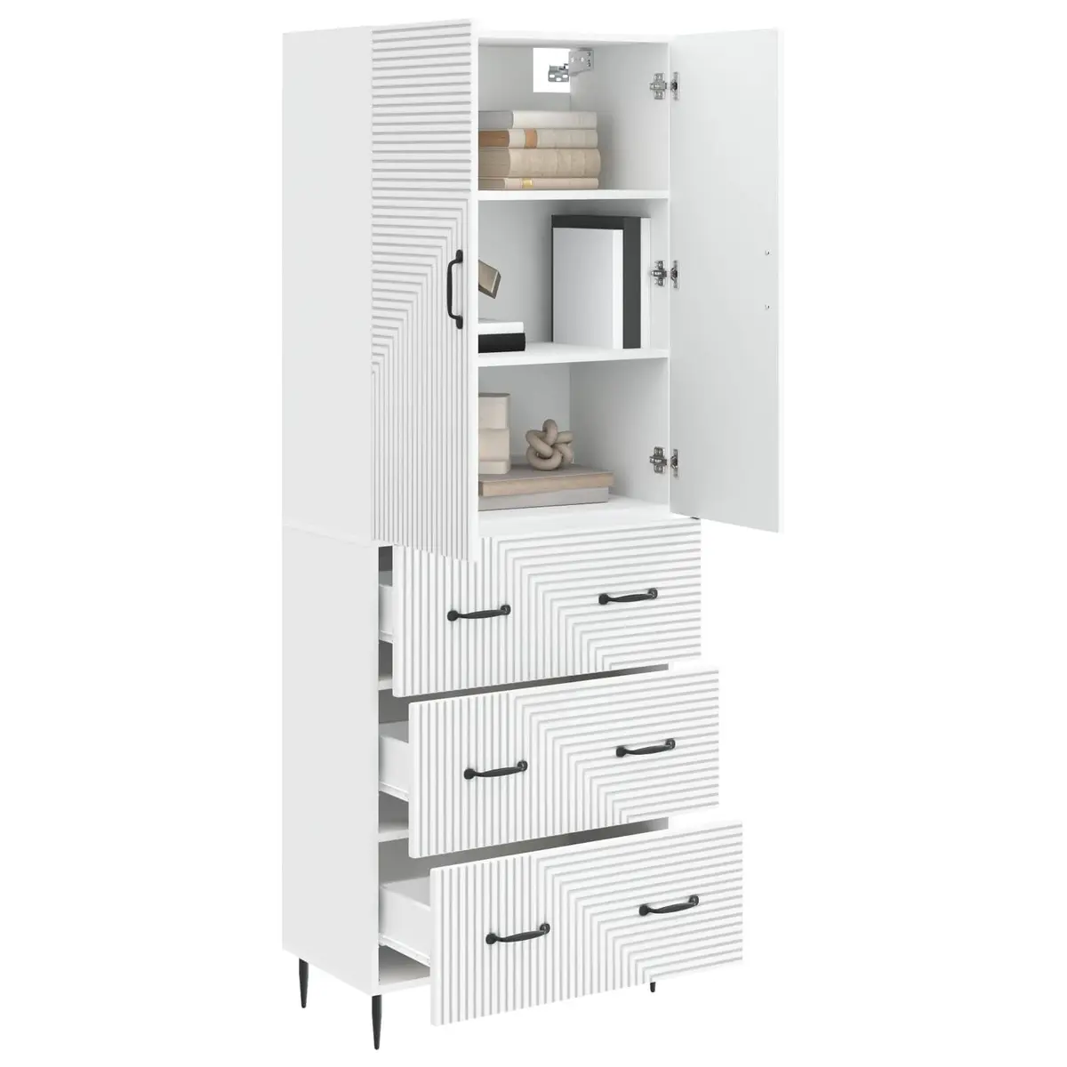 2 Piece White Storage Cabinet Set Engineered Wood Adjustable Shelves 66 x 34.5 x 90 cm