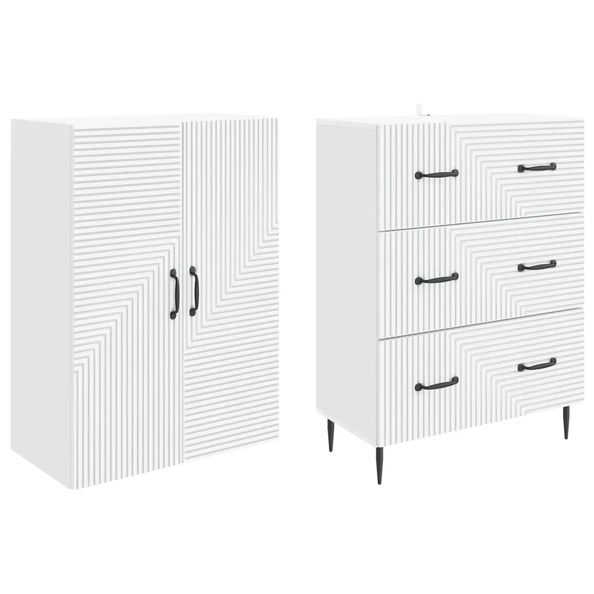 2 Piece White Storage Cabinet Set Engineered Wood Adjustable Shelves 66 x 34.5 x 90 cm