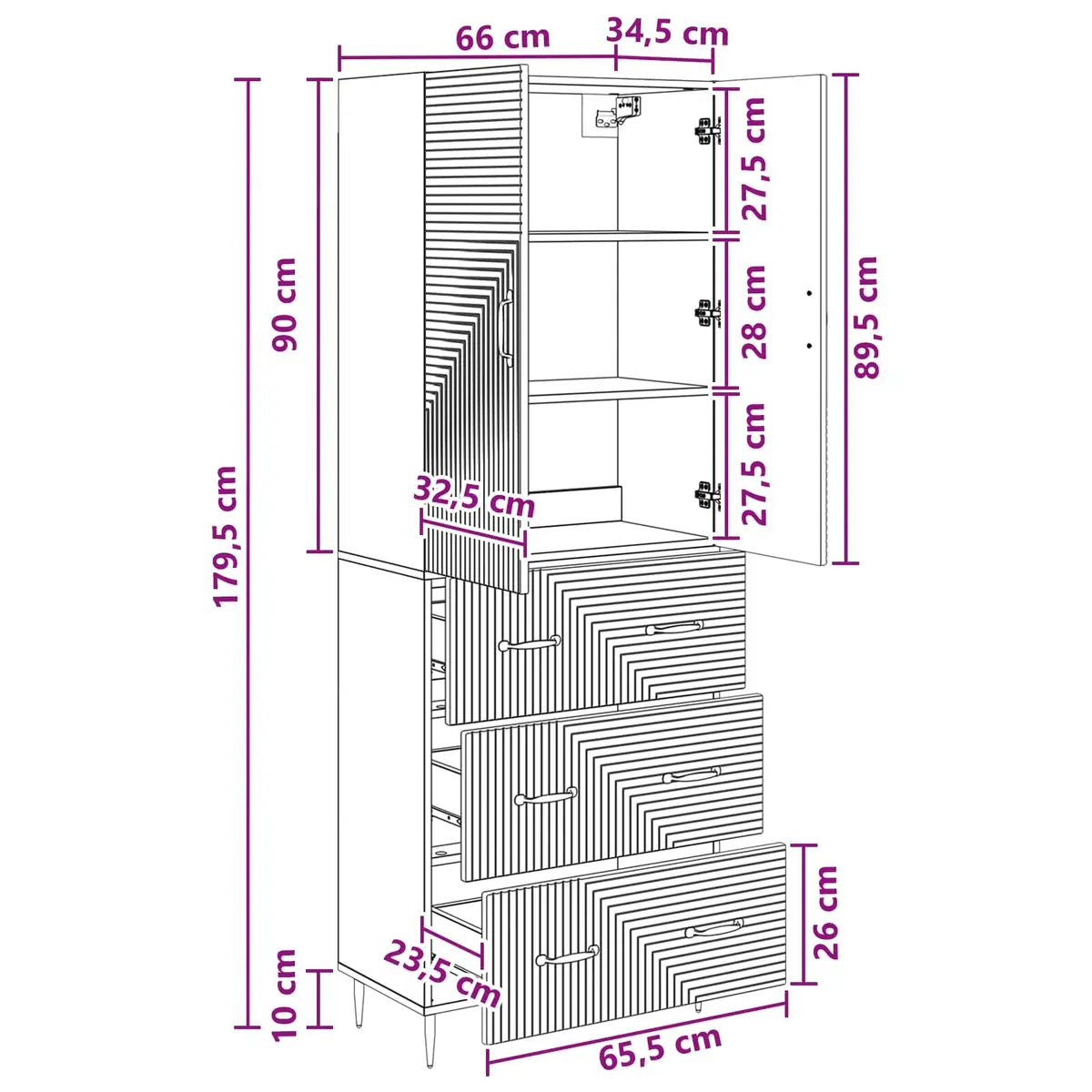 2 Piece White Storage Cabinet Set Engineered Wood Adjustable Shelves 66 x 34.5 x 90 cm