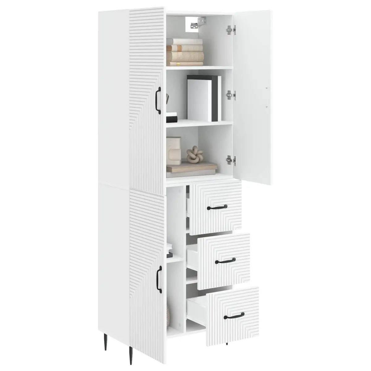Cabinet Set Engineered Wood 66 x 34.5 x 89.5 cm White Modern Storage Furniture