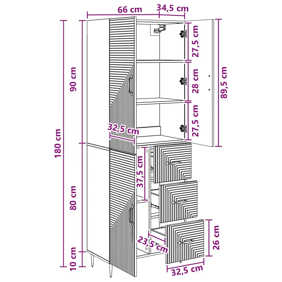 Cabinet Set Engineered Wood 66 x 34.5 x 89.5 cm White Modern Storage Furniture