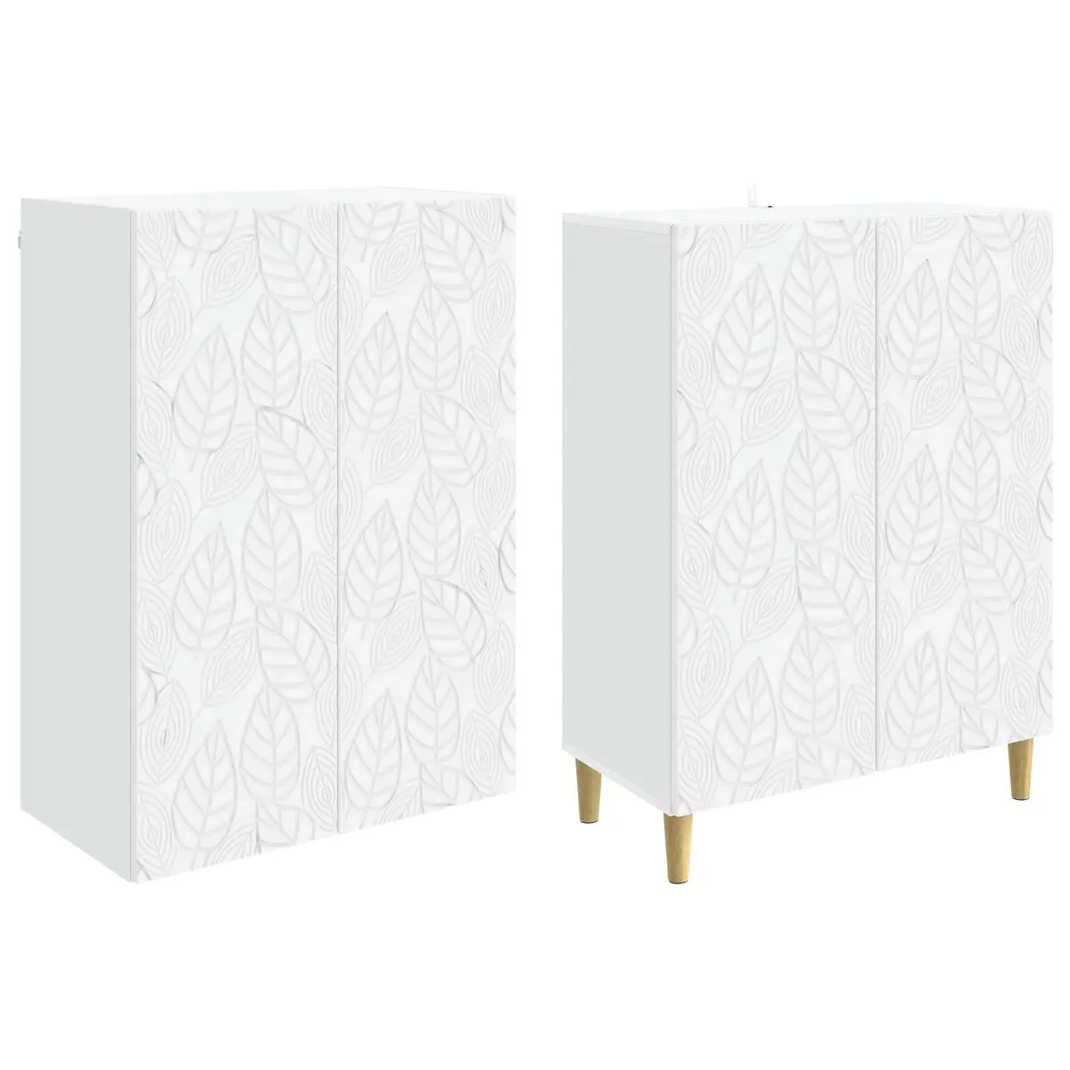 White Cabinet Set 2 Pieces Engineered Wood Storage Furniture Modern Design